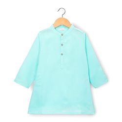 Babyhug Cambric Woven Full Sleeves Kurta Pajama & Jacket Set With Sequin Detailing - Aqua
