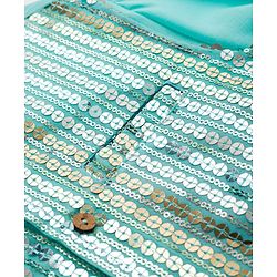 Babyhug Cambric Woven Full Sleeves Kurta Pajama & Jacket Set With Sequin Detailing - Aqua