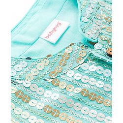Babyhug Cambric Woven Full Sleeves Kurta Pajama & Jacket Set With Sequin Detailing - Aqua