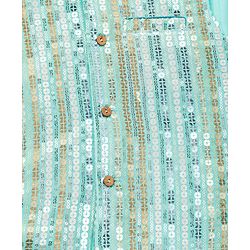 Babyhug Cambric Woven Full Sleeves Kurta Pajama & Jacket Set With Sequin Detailing - Aqua
