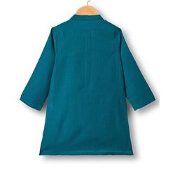 Babyhug Cambric Woven Full Sleeves Kurta Pajama & Jacket Set With Floral Print - Teal Blue