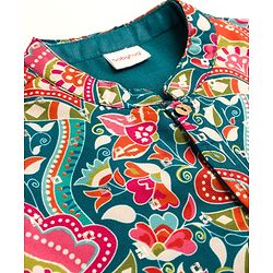 Babyhug Cambric Woven Full Sleeves Kurta Pajama & Jacket Set With Floral Print - Teal Blue