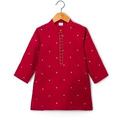 Babyhug Woven Full Sleeves Kurta Pajama Set With Foil Embroidered  - Maroon