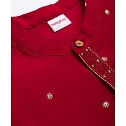 Babyhug Woven Full Sleeves Kurta Pajama Set With Foil Embroidered  - Maroon