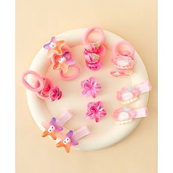 Babyhug Rubber Bands & Clips with Bow Applique Combo Set of 8 Pairs-Multicolor
