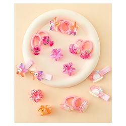 Babyhug Rubber Bands & Clips with Bow Applique Combo Set of 8 Pairs-Multicolor