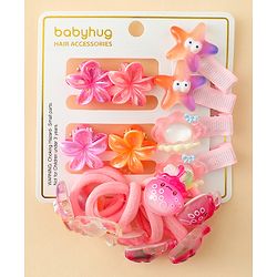 Babyhug Rubber Bands & Clips with Bow Applique Combo Set of 8 Pairs-Multicolor
