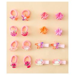 Babyhug Rubber Bands & Clips with Bow Applique Combo Set of 8 Pairs-Multicolor