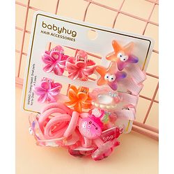 Babyhug Rubber Bands & Clips with Bow Applique Combo Set of 8 Pairs-Multicolor