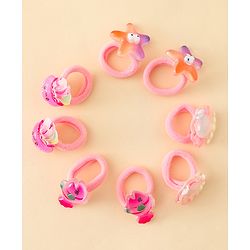 Babyhug Rubber Bands & Clips with Bow Applique Combo Set of 8 Pairs-Multicolor