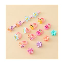 Babyhug Hair Accessories Combo Set With Floral Applique  - Multicolor