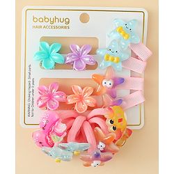 Babyhug Hair Accessories Combo Set With Floral Applique  - Multicolor