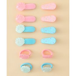 Babyhug Hair Clips & Rubber Band Set Pack of 6 Free Size - Pink & Blue