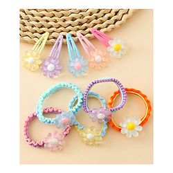 Babyhug Hair Rubber Bands & Clips with Floral Applique Combo Set  10 Pieces  - Multicolor