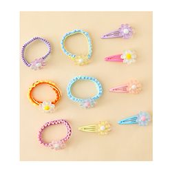Babyhug Hair Rubber Bands & Clips with Floral Applique Combo Set  10 Pieces  - Multicolor