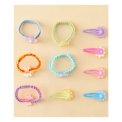 Babyhug Hair Rubber Bands & Clips with Floral Applique Combo Set  10 Pieces  - Multicolor