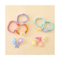 Babyhug Hair Rubber Bands & Clips with Floral Applique Combo Set  10 Pieces  - Multicolor