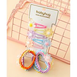 Babyhug Hair Rubber Bands & Clips with Floral Applique Combo Set  10 Pieces  - Multicolor