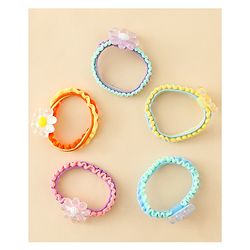Babyhug Hair Rubber Bands & Clips with Floral Applique Combo Set  10 Pieces  - Multicolor