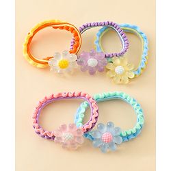 Babyhug Hair Rubber Bands & Clips with Floral Applique Combo Set  10 Pieces  - Multicolor