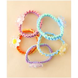 Babyhug Hair Rubber Bands & Clips with Floral Applique Combo Set  10 Pieces  - Multicolor