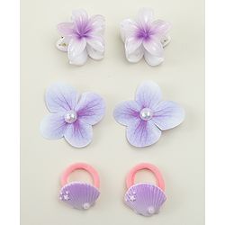 Babyhug  Hair Rubber Bands  & Clips With Floral Applique  6 Pieces - Purple