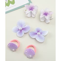 Babyhug  Hair Rubber Bands  & Clips With Floral Applique  6 Pieces - Purple