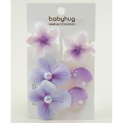 Babyhug  Hair Rubber Bands  & Clips With Floral Applique  6 Pieces - Purple