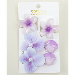 Babyhug  Hair Rubber Bands  & Clips With Floral Applique  6 Pieces - Purple