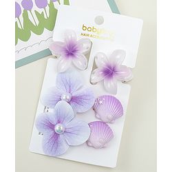 Babyhug  Hair Rubber Bands  & Clips With Floral Applique  6 Pieces - Purple