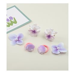 Babyhug  Hair Rubber Bands  & Clips With Floral Applique  6 Pieces - Purple