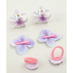 Babyhug  Hair Rubber Bands  & Clips With Floral Applique  6 Pieces - Purple