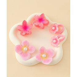 Babyhug  Hair Rubber Bands  & Clips With Floral Applique  6 Pieces - Pink