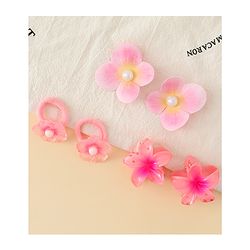 Babyhug  Hair Rubber Bands  & Clips With Floral Applique  6 Pieces - Pink