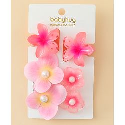 Babyhug  Hair Rubber Bands  & Clips With Floral Applique  6 Pieces - Pink