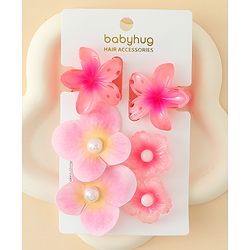 Babyhug  Hair Rubber Bands  & Clips With Floral Applique  6 Pieces - Pink