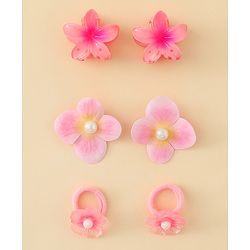 Babyhug  Hair Rubber Bands  & Clips With Floral Applique  6 Pieces - Pink