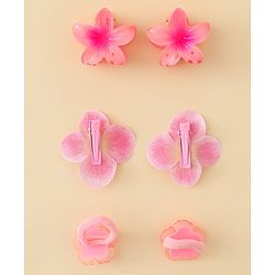 Babyhug  Hair Rubber Bands  & Clips With Floral Applique  6 Pieces - Pink