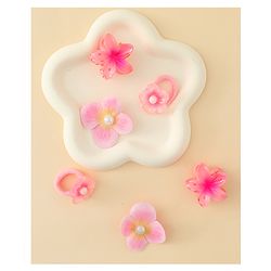 Babyhug  Hair Rubber Bands  & Clips With Floral Applique  6 Pieces - Pink