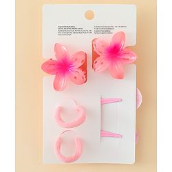 Babyhug  Hair Rubber Bands  & Clips With Floral Applique  6 Pieces - Pink