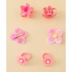 Babyhug  Hair Rubber Bands  & Clips With Floral Applique  6 Pieces - Pink