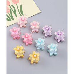 Babyhug Hair Clips With Floral Applique Pack of 10  -Multicolor