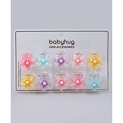 Babyhug Hair Clips With Floral Applique Pack of 10  -Multicolor