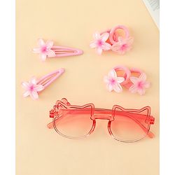 Babyhug Hair Accessories Combo Set With Floral Applique- Pink
