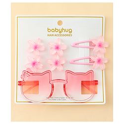 Babyhug Hair Accessories Combo Set With Floral Applique- Pink
