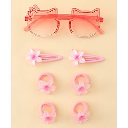 Babyhug Hair Accessories Combo Set With Floral Applique- Pink