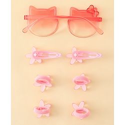Babyhug Hair Accessories Combo Set With Floral Applique- Pink