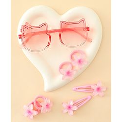 Babyhug Hair Accessories Combo Set With Floral Applique- Pink