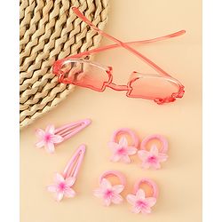 Babyhug Hair Accessories Combo Set With Floral Applique- Pink