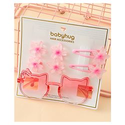Babyhug Hair Accessories Combo Set With Floral Applique- Pink